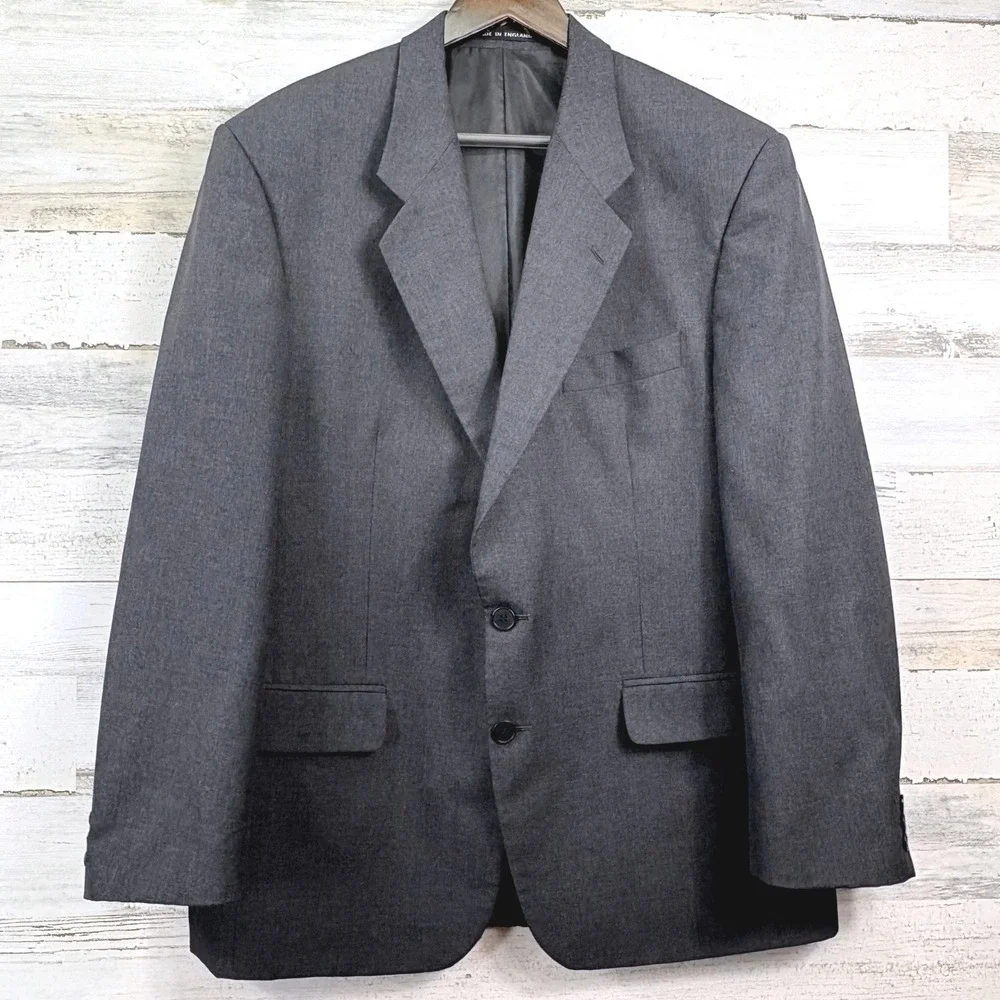 Alexandre of England Blazer 80s Vintage‎ 42R Gray Wool Made in England Jacket